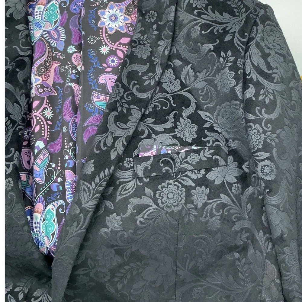 Paisley & Gray Slim Fit Black Floral Velvet Jacquard Blazer Jacket 42R NWT